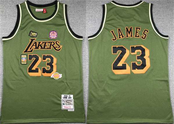 Men%27s Los Angeles Lakers #23 LeBron James Green 2018-19 Throwback basketball Jersey